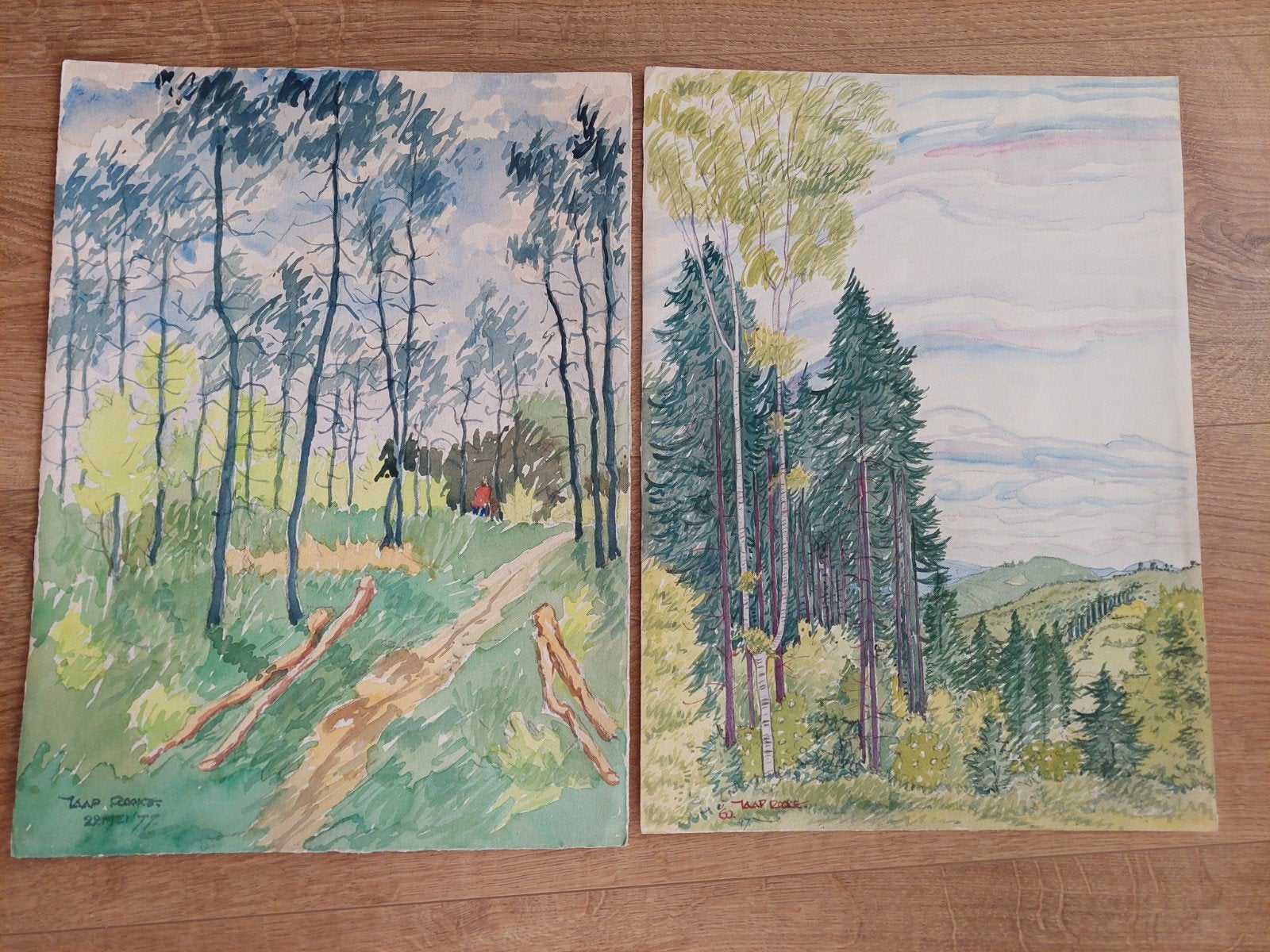 2 Aquarellen Jaap Rooke (1899-1984), Ophalen, Aquarel, Origineel