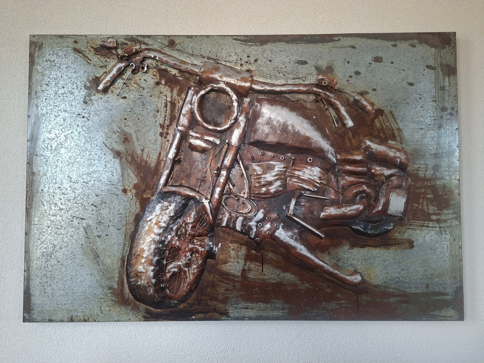 Wanddecoratie: Unieke metalen motor, Antiek en Kunst, Kunst | Beelden en Houtsnijwerken, Ophalen, Overige onderwerpen, 50 - 100 cm