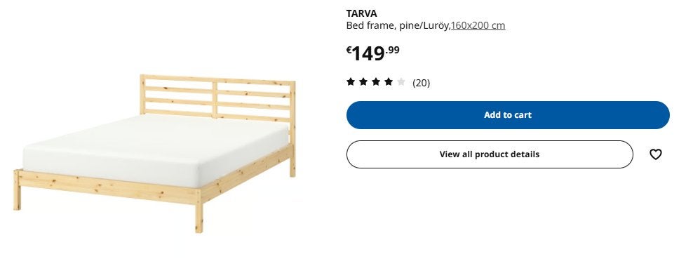 IKEA TARVA Bed frame, pine, 160x200 cm, Ophalen, Tweepersoons, Hout, 160 cm