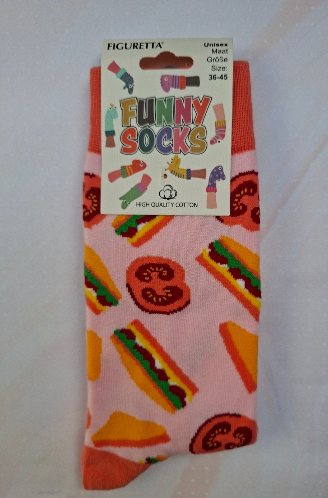 Funny Socks; One Size (Broodjes-print), Sokken en Kniesokken, Overige kleuren, Nieuw, Overige maten