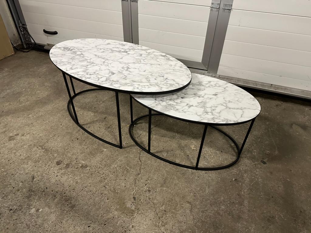Mooie salontafel set bijzettafel set 2 delig wit marmerlook, Huis en Inrichting, Tafels | Salontafels, 50 tot 100 cm, 50 tot 100 cm