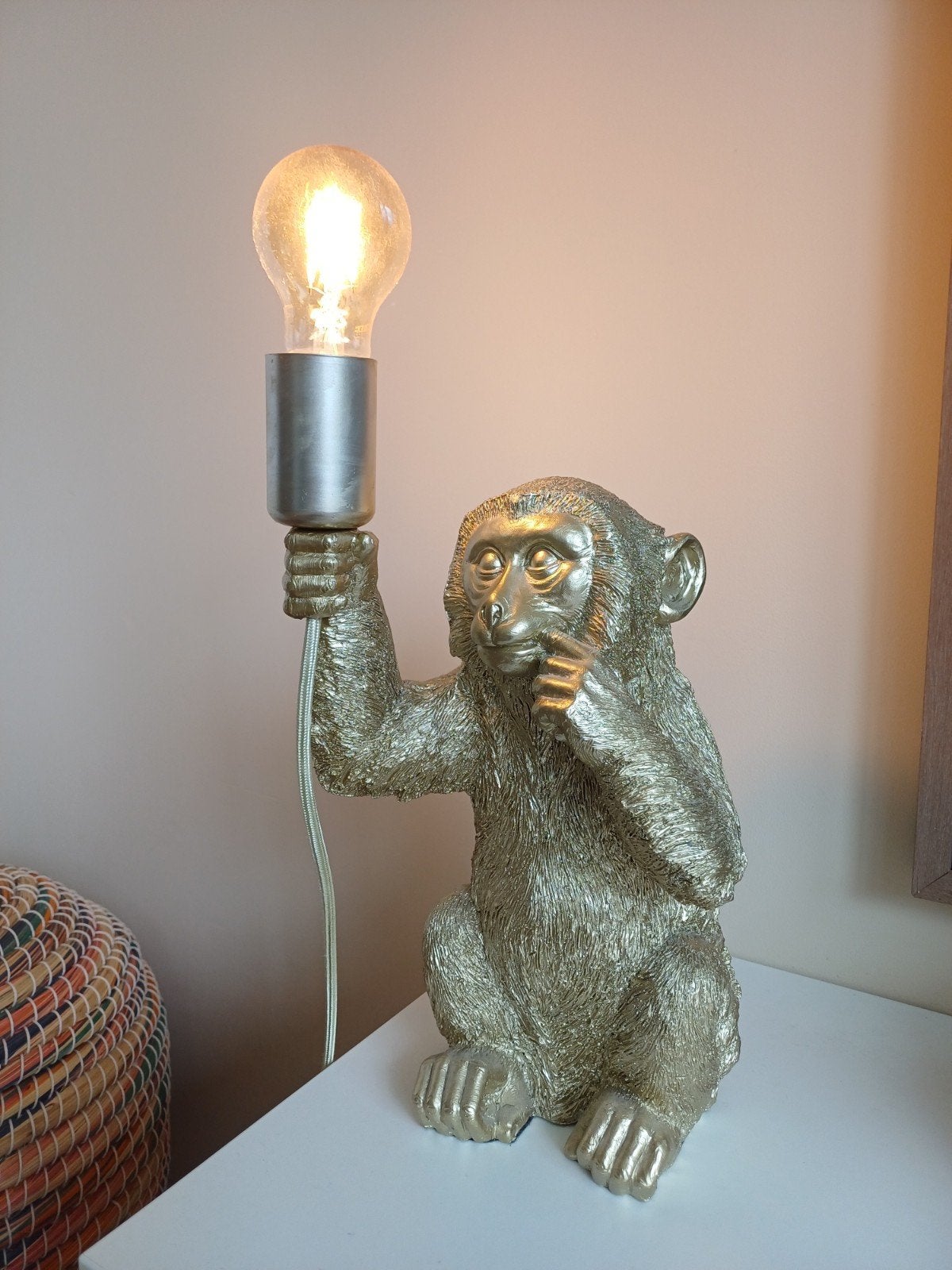 Light & Living Tafellamp Monkey / Aap Goud - Incl. lichtb, Huis en Inrichting, Lampen | Tafellampen, Ophalen, Kunststof, Gebruikt
