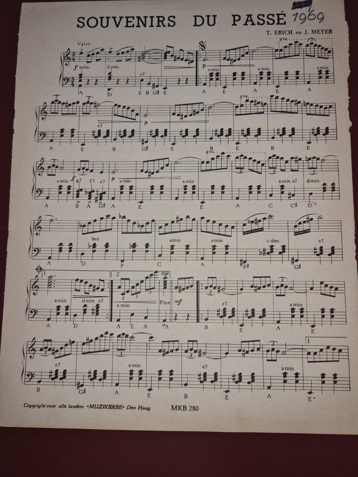 Souvenirs du Passé 1969 - Valse bladmuziek, Gebruikt, Klassiek, Piano, Overige soorten