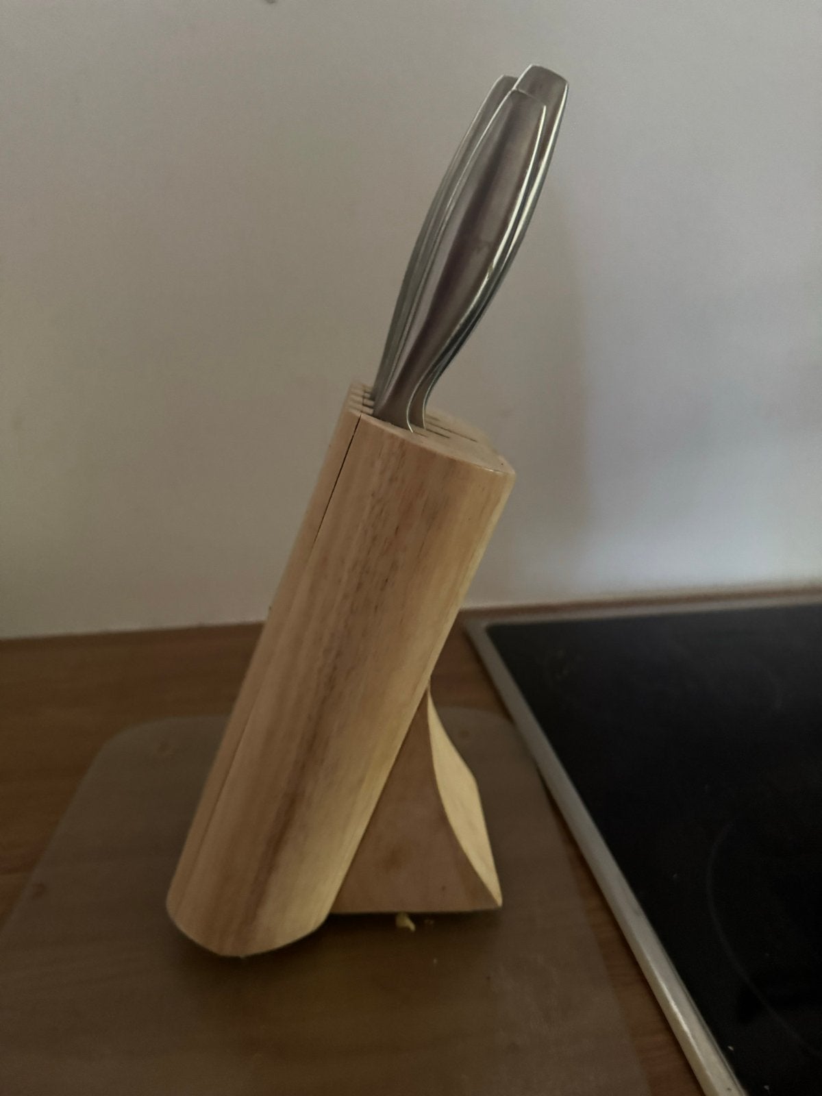 Messenset met houten blok - 5 messen, Gebruikt, Los bestek, Ophalen of Verzenden, Rvs of Chroom
