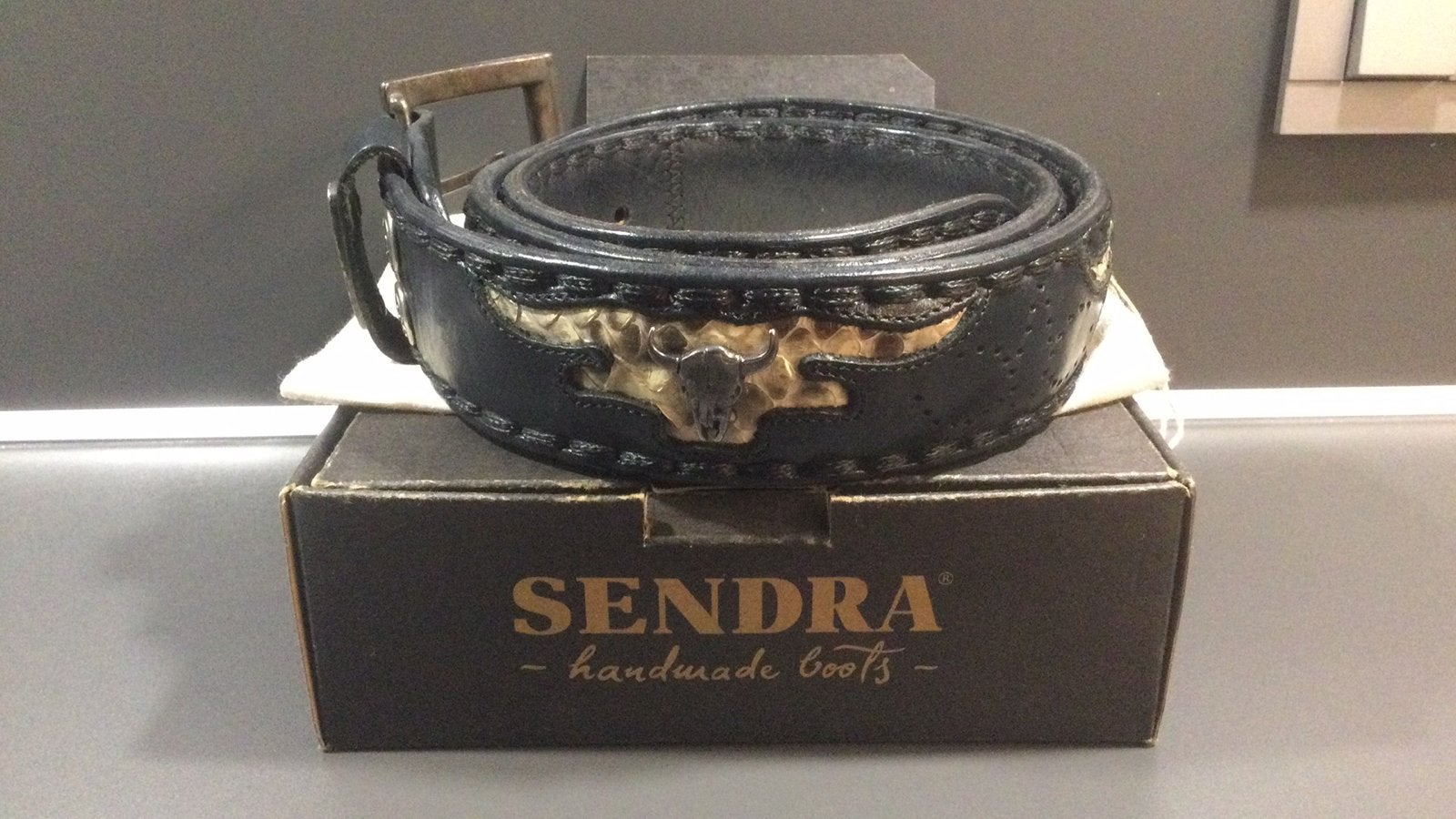 Sendra lederen Python riem met longhorn bull skull maat 90, 5 cm of meer, Zwart, Ophalen of Verzenden, 90 tot 100 cm