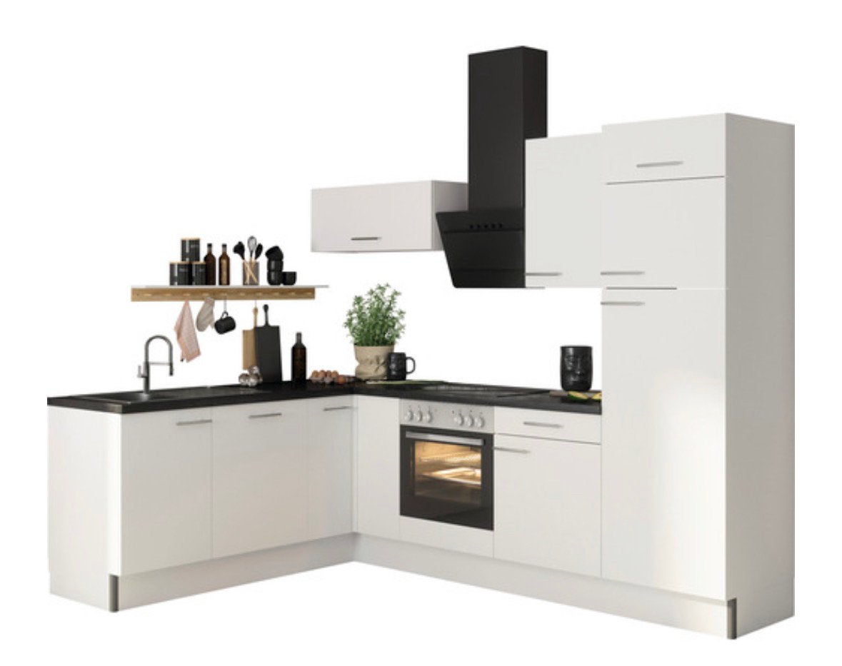 OPTIFIT Hoekkeuken met apparatuur Bengt932 wit mat 270x60 cm, Ophalen, Nieuw, Kunststof, Hoekkeuken