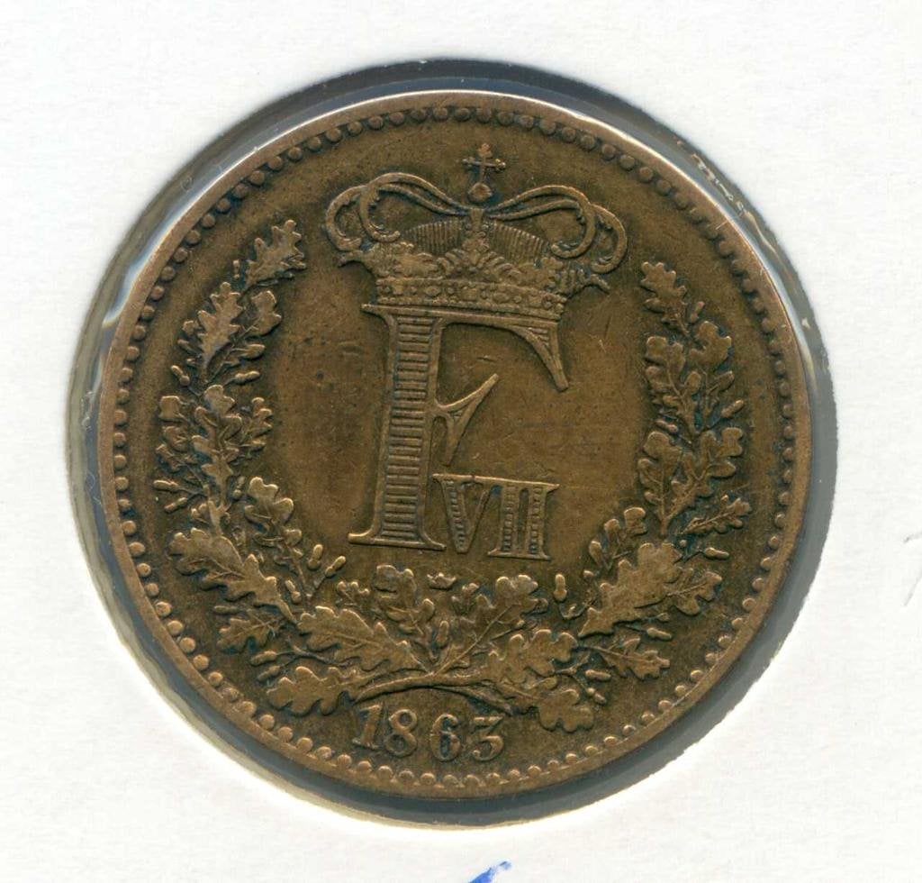 Denemarken 1 Skilling Rigsmont 1863, Ophalen of Verzenden, Overige landen