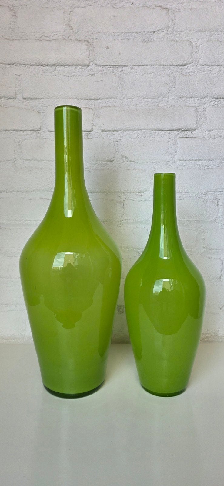 Mooie set, grote, appelgroene, glazen vazen van Leonardo, Ophalen of Verzenden, Zo goed als nieuw, Groen, Glas