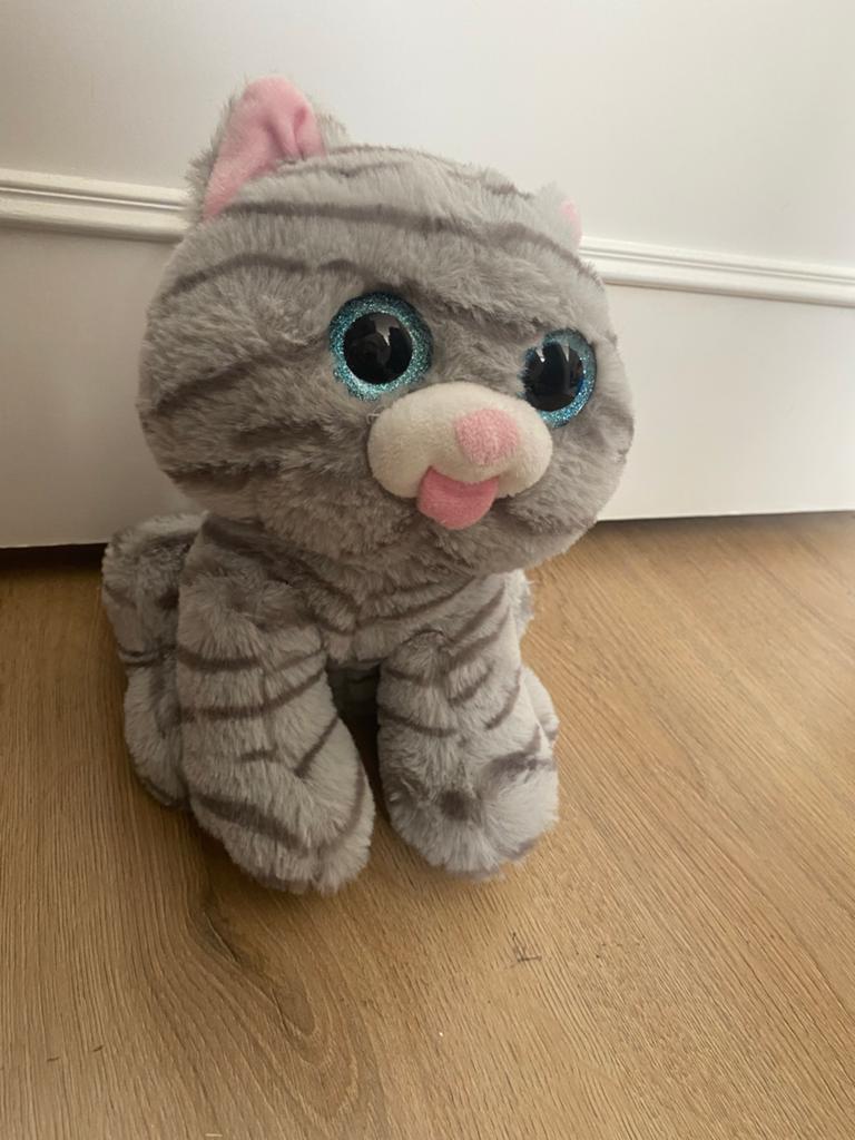 Schattige Kat Knuffel met Geluid - Grijs Gestreept, Ophalen, Gebruikt, Met geluid, Grijs