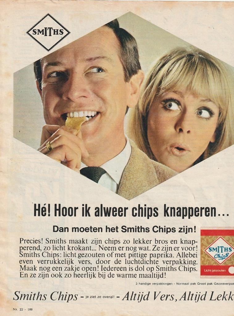 Retro reclame 1966 Smiths chips je ziet ze overal, Verzamelen, Retro, Verzenden, Overige typen