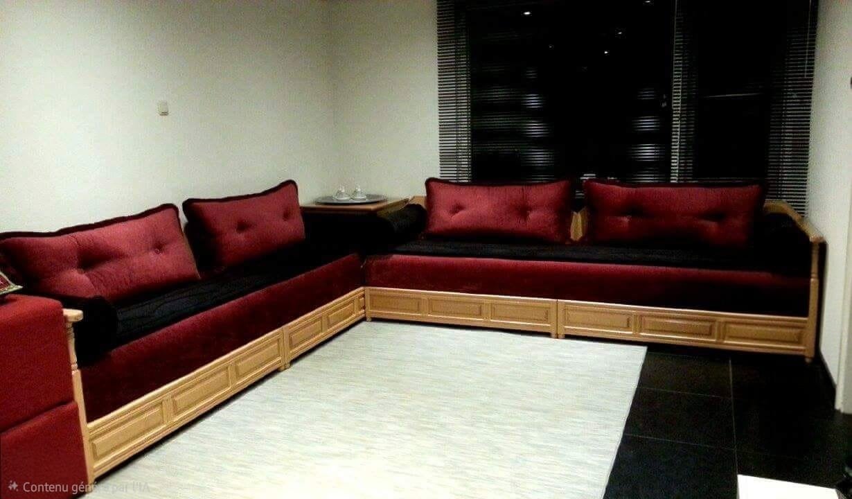 Marokkaanse banken met houten frame en kussens, Huis en Inrichting, Banken | Bankstellen, Gebruikt, Marokkaans, Hoekbank, 300 cm of meer