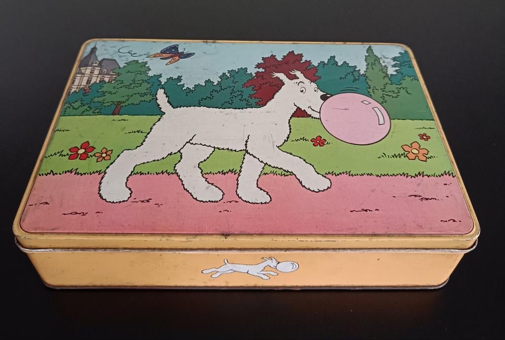 Vintage Kuifje opbergblik met Bobbie., Verzamelen, Blikken, Ophalen of Verzenden, Gebruikt, Overige, Overige merken
