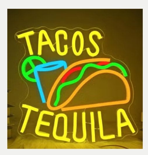 LED lamp neon stijl Tacos Tequila (35x30cm), Ophalen of Verzenden, Nieuw, Lichtbak of (neon) lamp