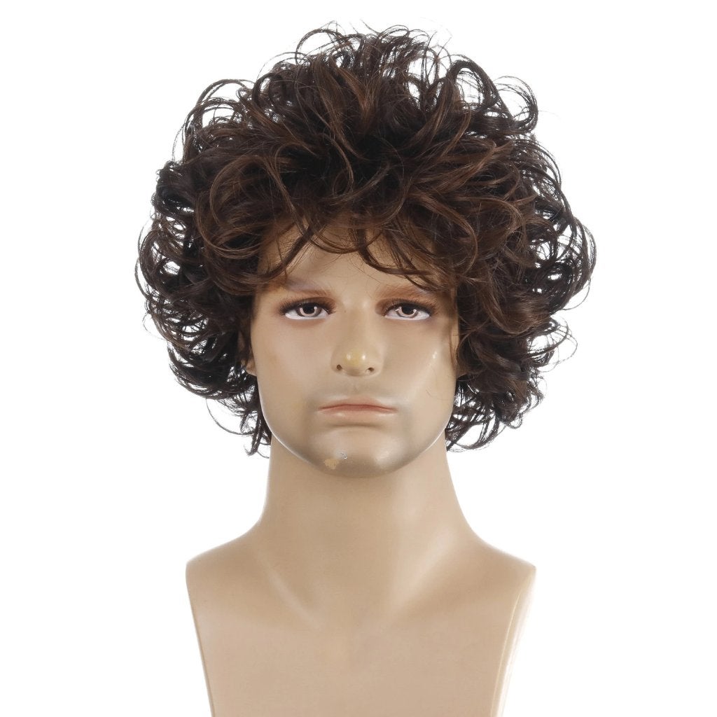 Bruine Krullen Heren Pruik Haarstuk Haren Haarstukje Mannen, Verzenden, Nieuw, Pruik of Haarverlenging