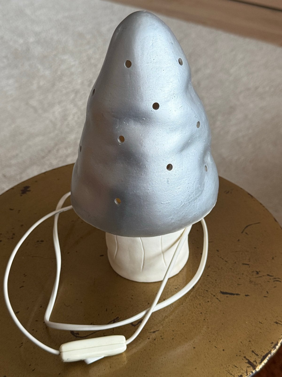 Vintage Heico Paddenstoellamp - Zilver/Wit - E14 Fitting, Overige merken, Vintage, Paddenstoellamp, E14 (klein)