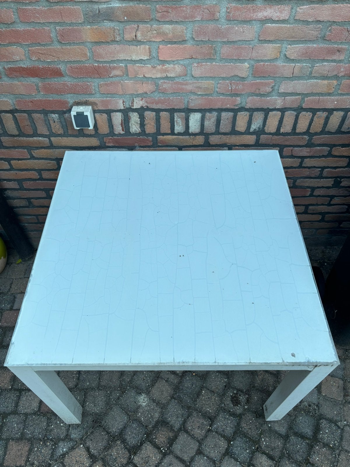 Witte vierkante tuintafel 90x90, Huis en Inrichting, Tafels | Eettafels, Ophalen, Gebruikt, 50 tot 100 cm, Vier personen