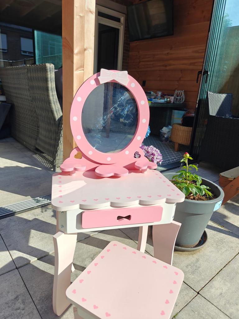 Roze make-up tafel met spiegel en stoeltje voor kinderen, Ophalen of Verzenden