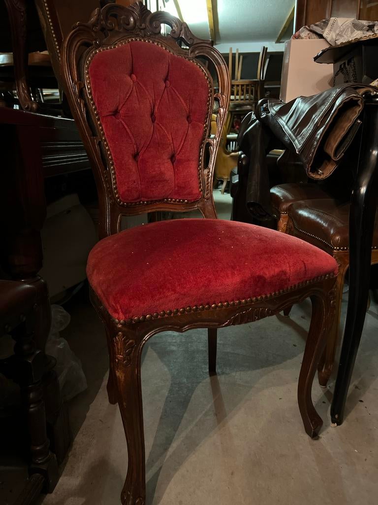 6 Barok Eetkamerstoelen - Rood Fluweel, Ophalen, Gebruikt, Vijf, Zes of meer stoelen, Rood