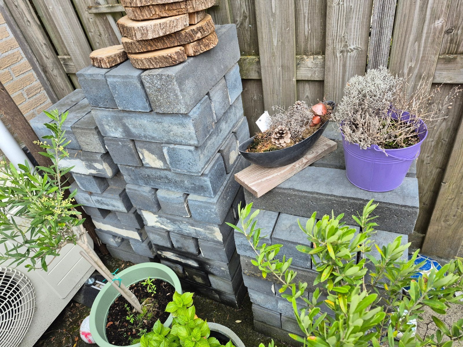 Stapelblokken wallblock antraciet, Tuin en Terras, Tegels en Klinkers, Ophalen, Gebruikt, Beton, Overige typen