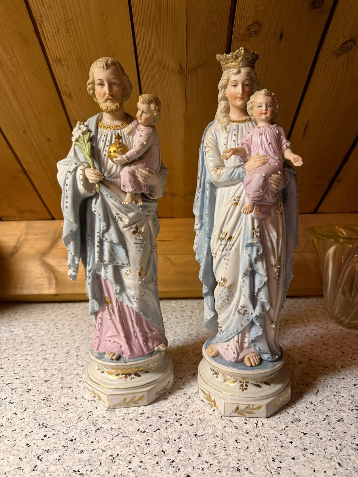 Antiek paar religieuze heiligenbeelden biscuitporselein, Antiek en Kunst, Ophalen of Verzenden