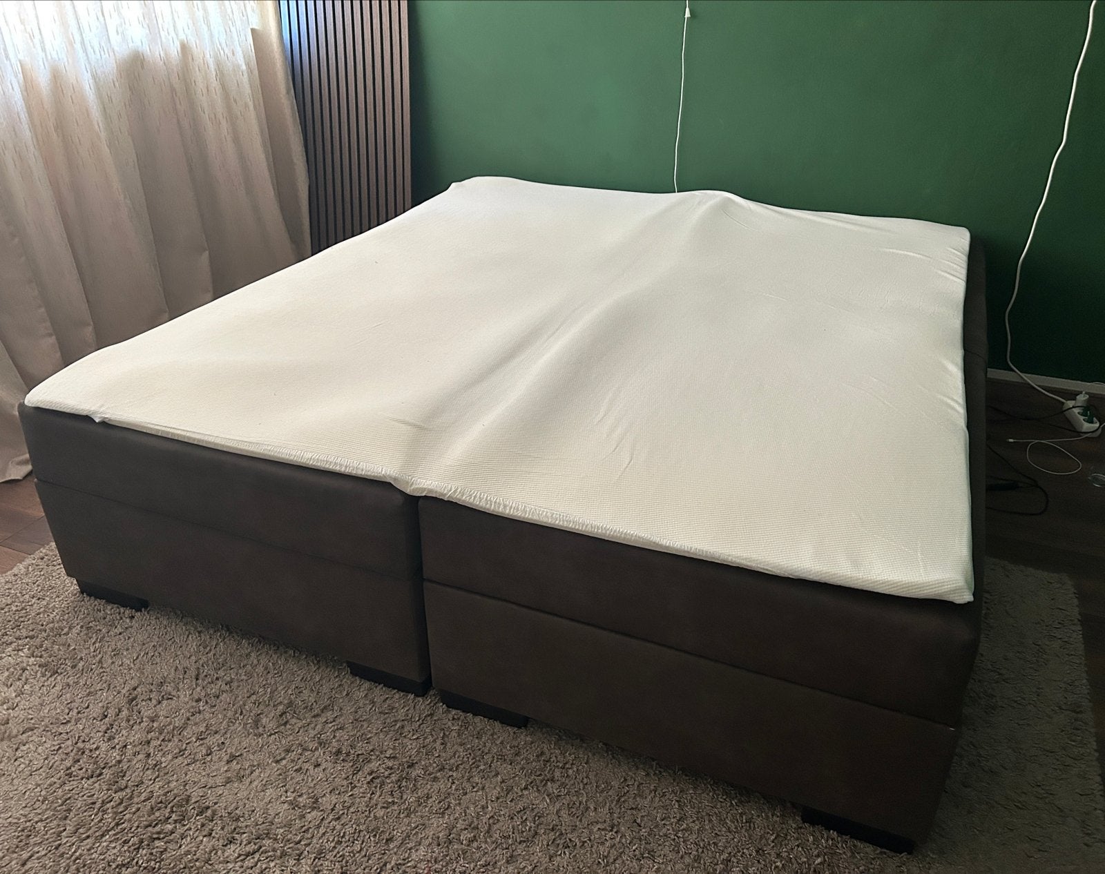 tweepersoons boxspring elektrisch, Ophalen, Gebruikt, Bruin, Tweepersoons