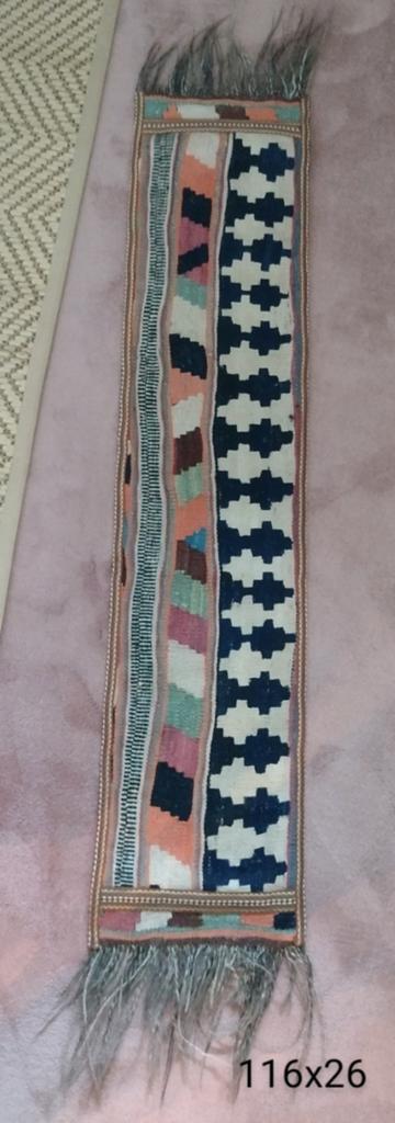 Vintage Kilim Loper, Minder dan 50 cm, Gebruikt, 100 tot 150 cm, Crème