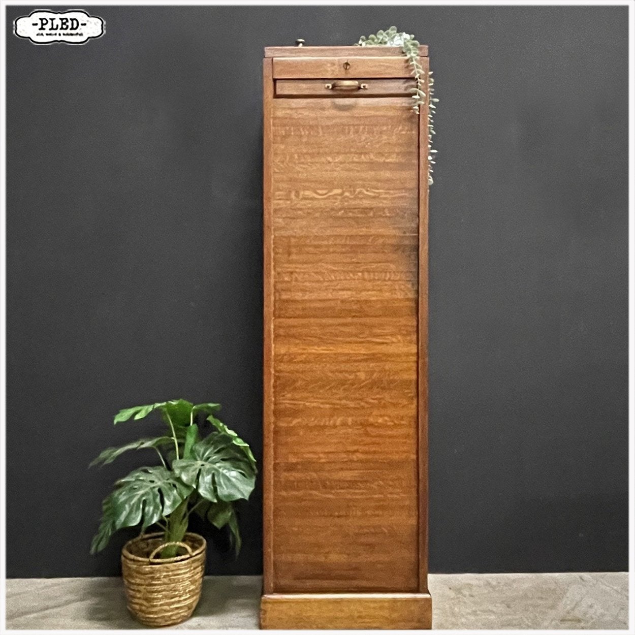 Oud roldeurkastje Kastje boekenkastje Kast Archiefkast, Ophalen, Minder dan 50 cm, Gebruikt, Vintage Officestijl
