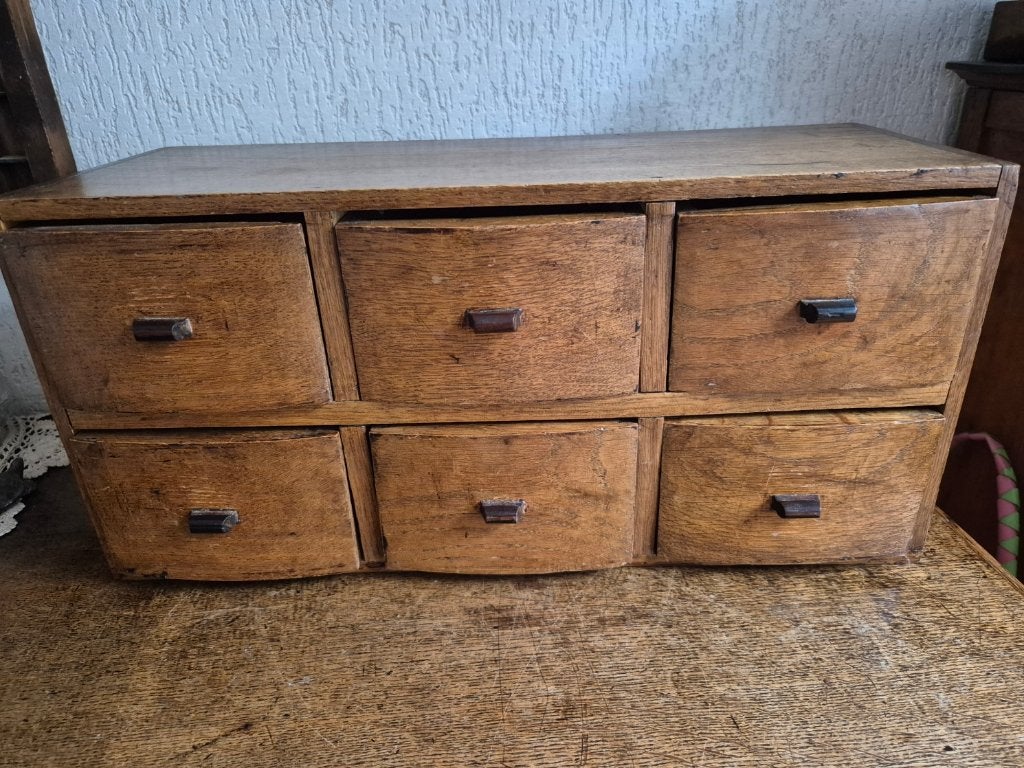 Antiek eiken bureau archief/ladenkastje met 6 laden, Antiek en Kunst, Ophalen of Verzenden