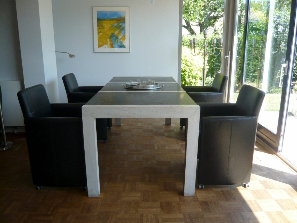 Prachtige eettafel Belgisch Hardsteen 2.10x091 m, Ophalen, 200 cm of meer, 50 tot 100 cm, Zo goed als nieuw