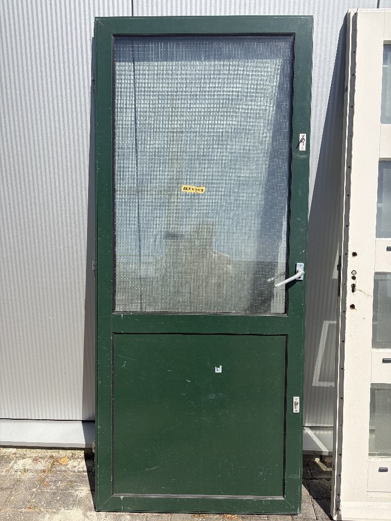 Groene aluminium buitendeur geruit glas|88,5x207 | 43, Ophalen, Gebruikt, 80 tot 100 cm, Buitendeur