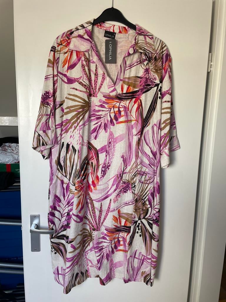 Nieuwe jurk Ivanka mixed leaves print van ophilia 48/50 5254, Jurk, Paars, Nieuw, Nvt