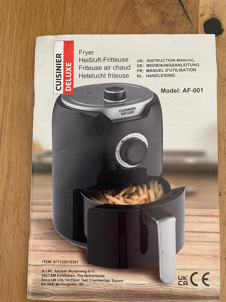 Cuisinier Deluxe Airfryer AF-001 - Zo goed als nieuw, Ophalen of Verzenden, Zo goed als nieuw, Airfryer, Minder dan 750 gram