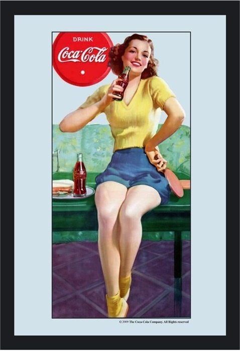Coca Cola vrouw geel reclame spiegel wanddeco decoratie, Verzamelen, Reclamebord, Info@deconoord.nl, Deco Noord, Nieuw