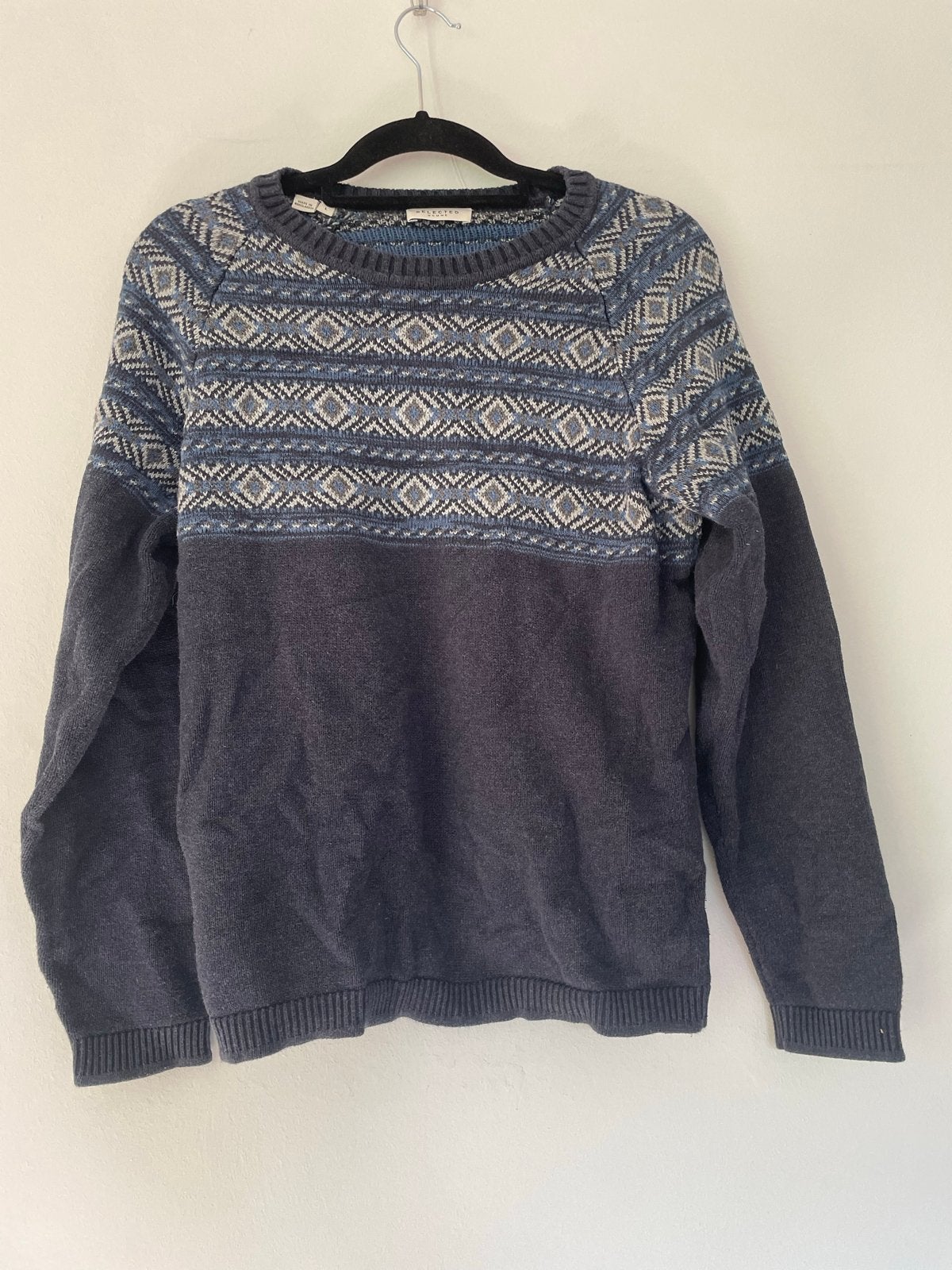 Selected Homme Heren Trui Maat L - Blauw met patroon, Ophalen of Verzenden, Gedragen, Maat 52/54 (L), Blauw