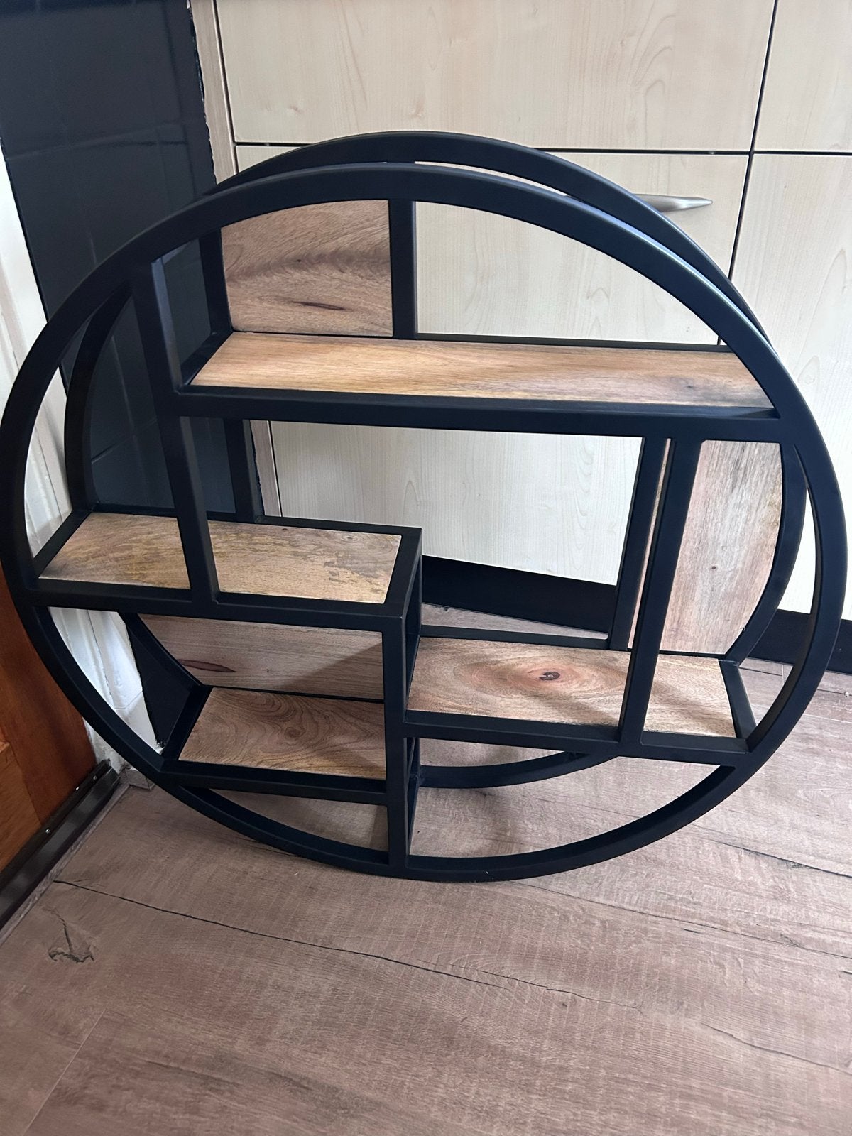 Rond wandrek mangohout en staal, Huis en Inrichting, Woonaccessoires | Wandplanken en Boekenplanken, Ophalen, Nieuw