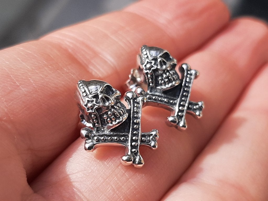 Vanoli 925 zilver biker oorbellen oorknopjes skull doodskop, Vanoli, Amsterdam, Nieuw, Ophalen of Verzenden