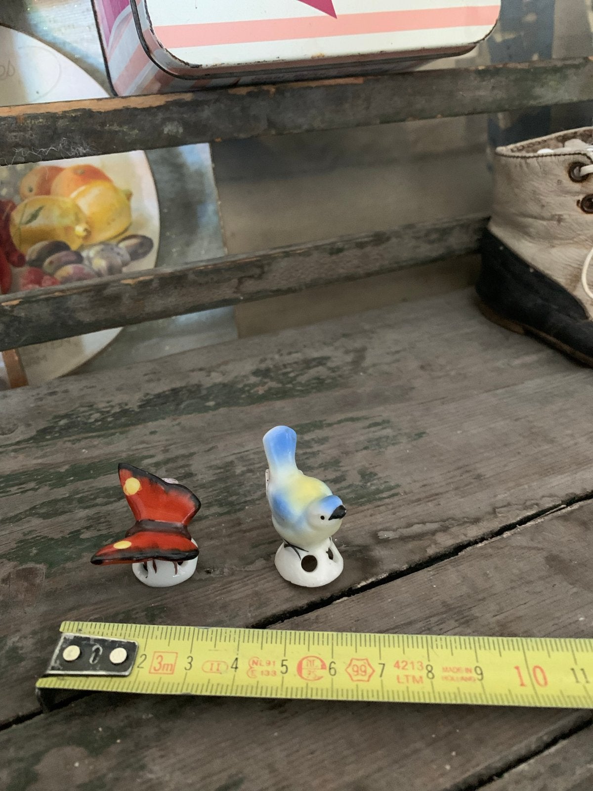 Antieke dekselhouders / theemuts gewichten - vogel en vlinde, Antiek en Kunst, Ophalen of Verzenden