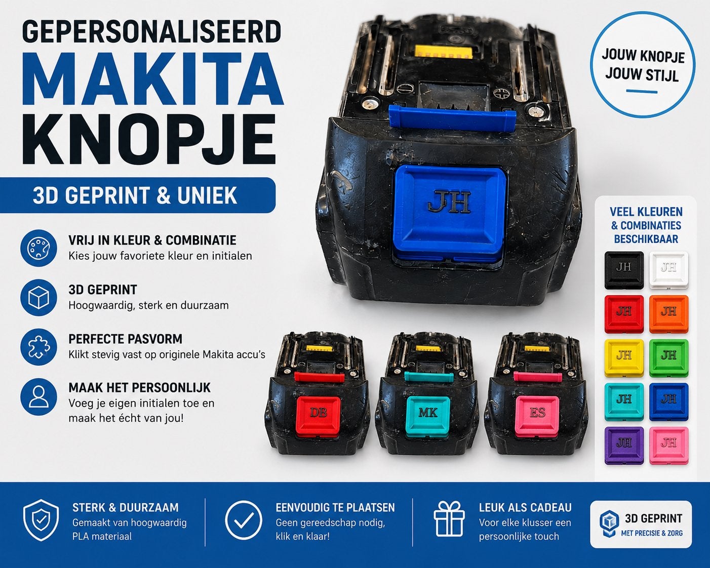 Gepersonaliseerd 3D Geprint Makita Accu Knopje - Jouw Stijl!, Ophalen of Verzenden, Nieuw