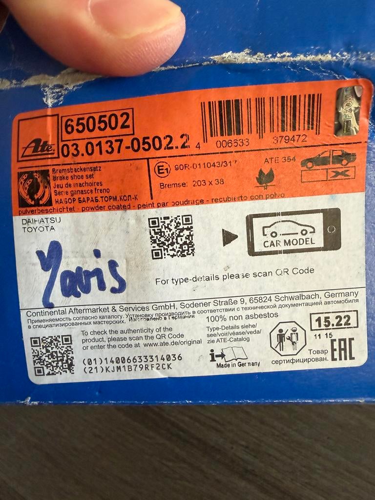 ATE remschoenen Toyota Yaris, Auto-onderdelen, Remmen en Aandrijving, Ophalen, Nieuw, Toyota