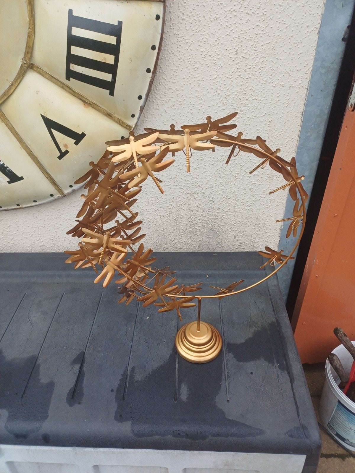 Antieke Bronzen schulptuur cirkel  met libellen, Ophalen of Verzenden