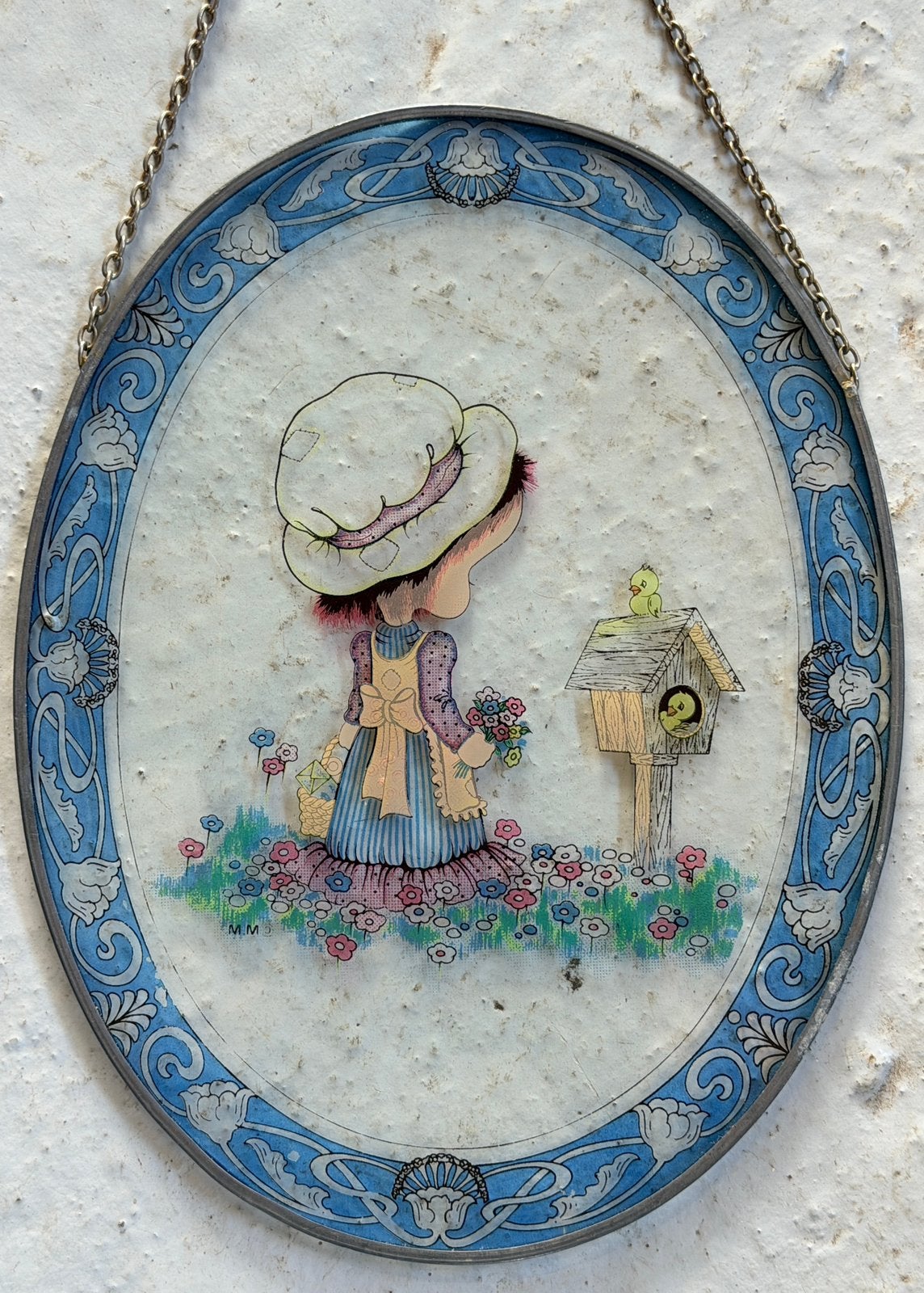 Prachtige vintage Sarah Kay raamhanger glas ovaal jaren 80, Ophalen of Verzenden, Gebruikt