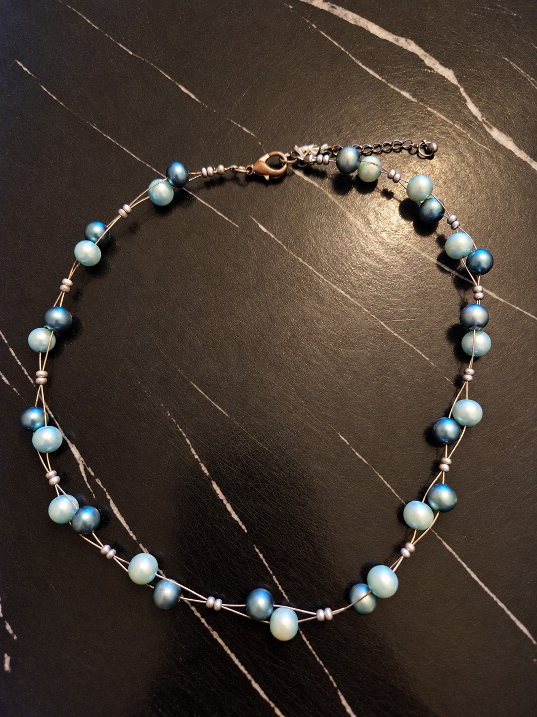 Blauwe kralenketting – vintage uitstraling – sieraden, Ophalen of Verzenden