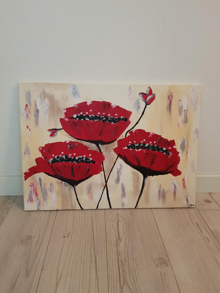 Schilderij klaprozen, Antiek en Kunst, Kunst | Schilderijen | Abstract, Ophalen of Verzenden