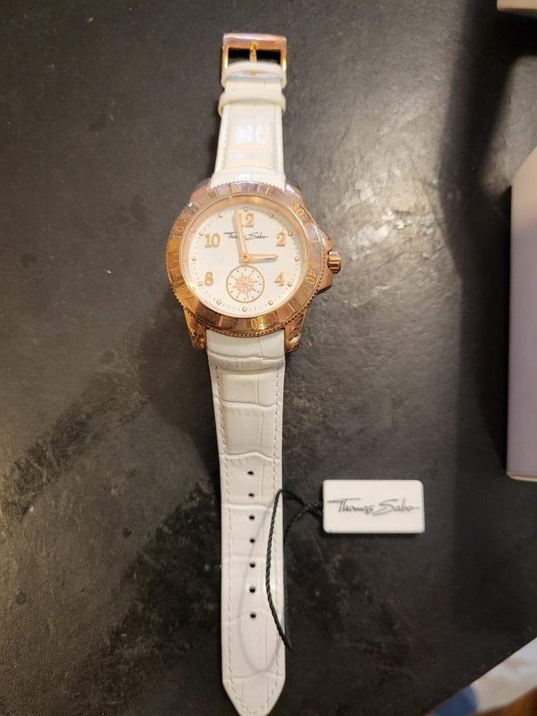 Thomas Sabo horloge roségoud met wit leren bandje, Overige merken, Overige materialen, Service@thomassabo.com, Leer