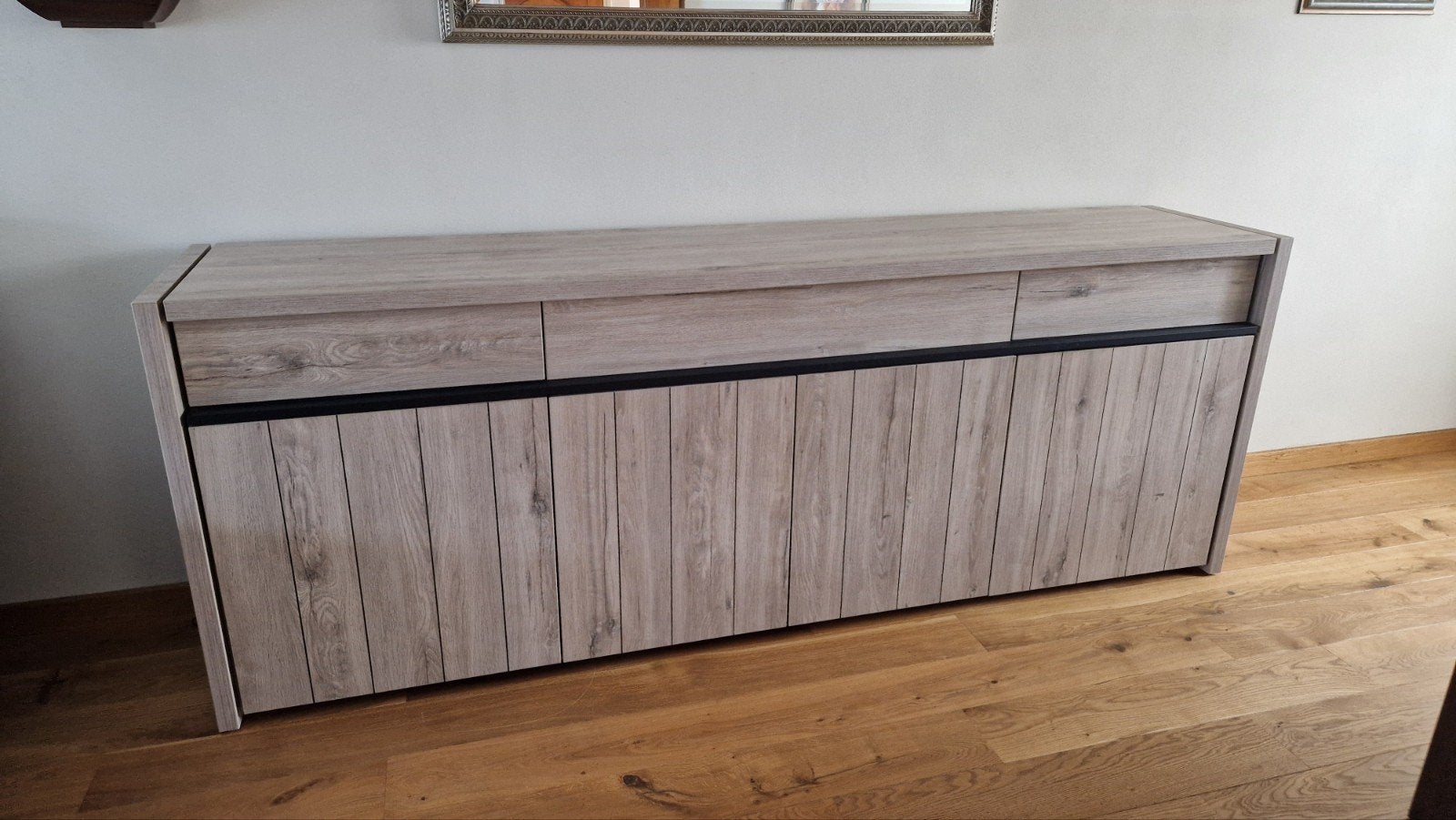 Moderne dressoir met lades en deuren, houtlook, Ophalen of Verzenden, Zo goed als nieuw, 200 cm of meer, Modern