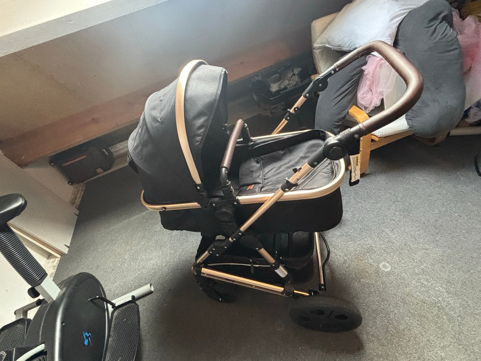 Roze gouden 3-in-1 kinderwagen met autostoeltje en reiswieg, Overige merken, Gebruikt, Ophalen of Verzenden, Combiwagen