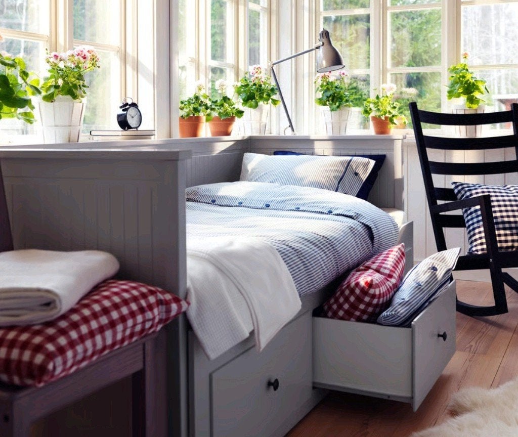 IKEA Hemnes Bedbank Grijs - Uitschuifbaar met Lades, Ophalen, Modern, Scandinavisch, Tweepersoons, 80 cm