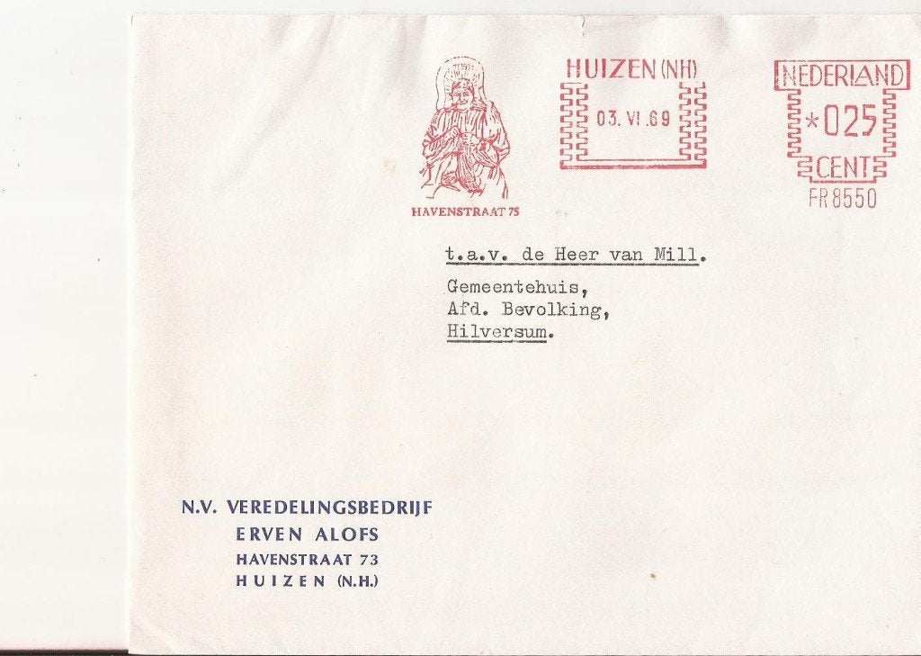 HUIZEN 1969 nv Veredelingsbedrijf Erven ALOFS Havenstraat 73, Ophalen of Verzenden, 1960 tot 1980, Gelopen, Noord-Holland