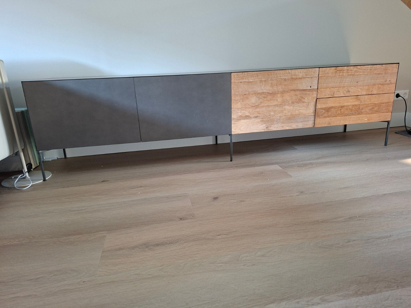 Parrano tv-meubel – recycled teak met staal look (220 cm), Ophalen, Zo goed als nieuw, 200 cm of meer, Minder dan 100 cm