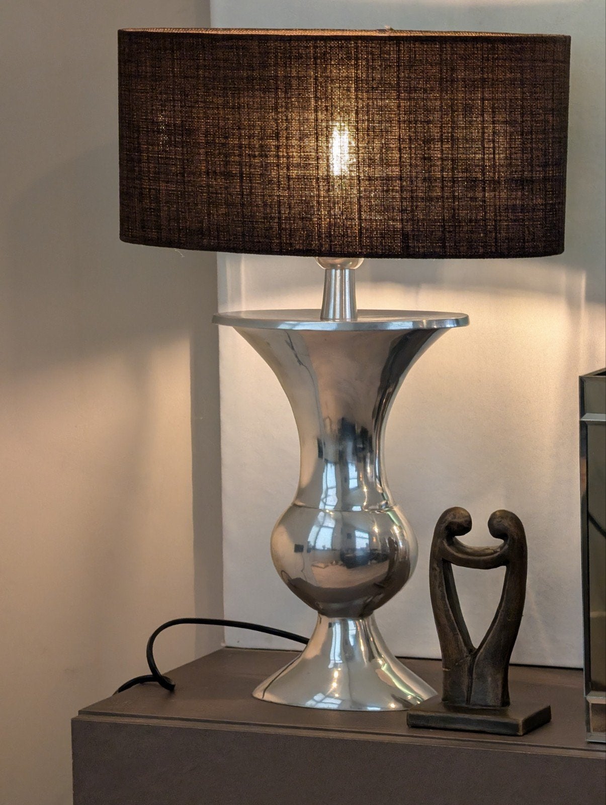 luxe tafellamp zilver - hotel chique - Eric Kuster stijl, Met kap, Zilver, E27 (groot), Ophalen of Verzenden